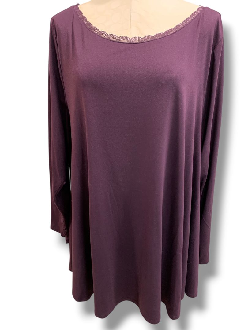 Size 26/28 Lane Bryant Womens Soft Knit Shirt Lace Trim Eggplant Purple