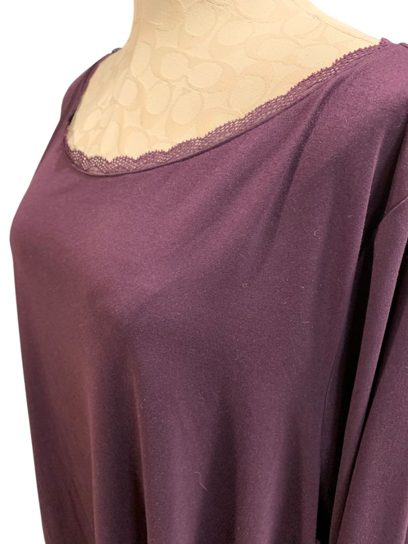 Size 26/28 Lane Bryant Womens Soft Knit Shirt Lace Trim Eggplant Purple