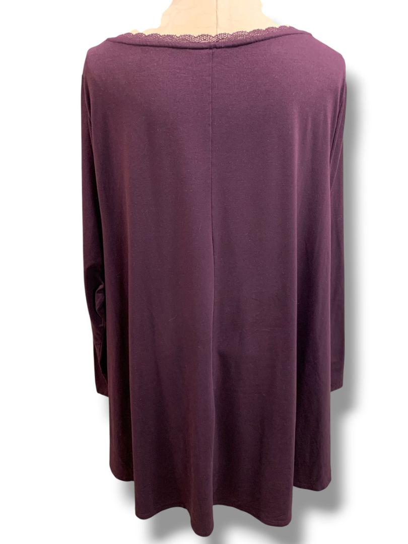 Size 26/28 Lane Bryant Womens Soft Knit Shirt Lace Trim Eggplant Purple