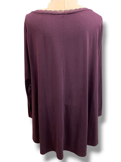 Size 26/28 Lane Bryant Womens Soft Knit Shirt Lace Trim Eggplant Purple