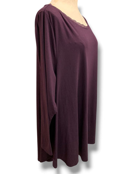 Size 26/28 Lane Bryant Womens Soft Knit Shirt Lace Trim Eggplant Purple