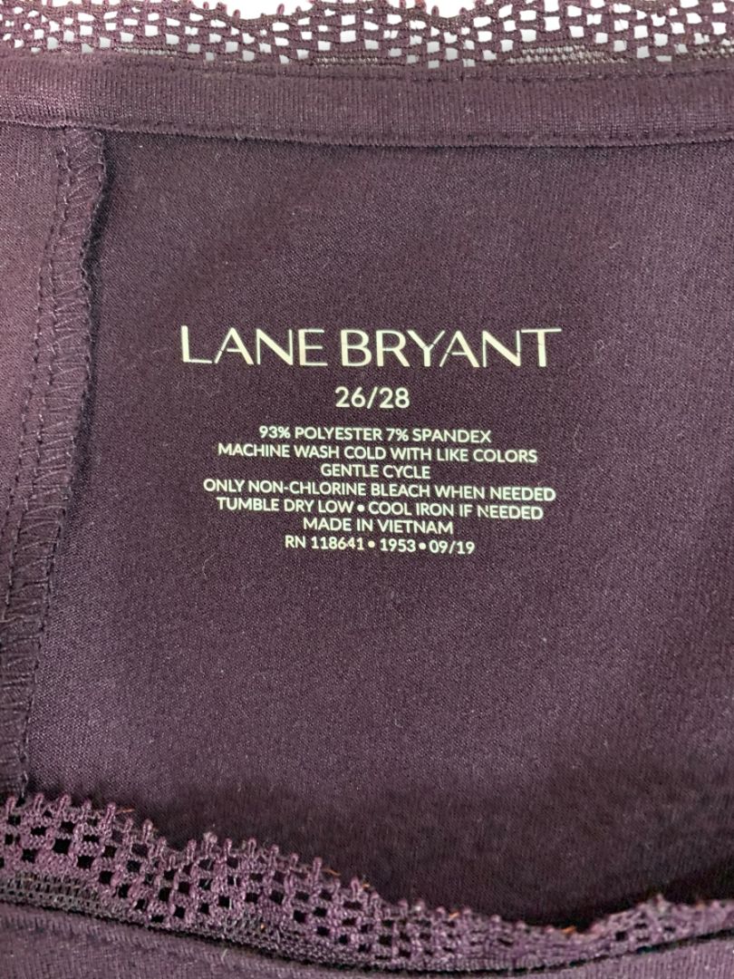 Size 26/28 Lane Bryant Womens Soft Knit Shirt Lace Trim Eggplant Purple