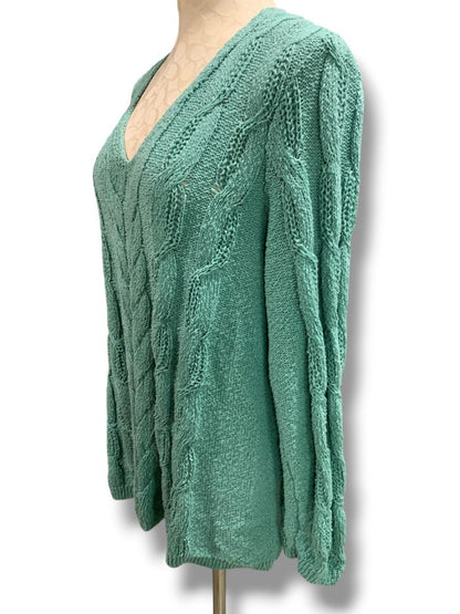 Size XL J.Jill Womens Sea Foam Green V-Neck Cable Knit Sweater