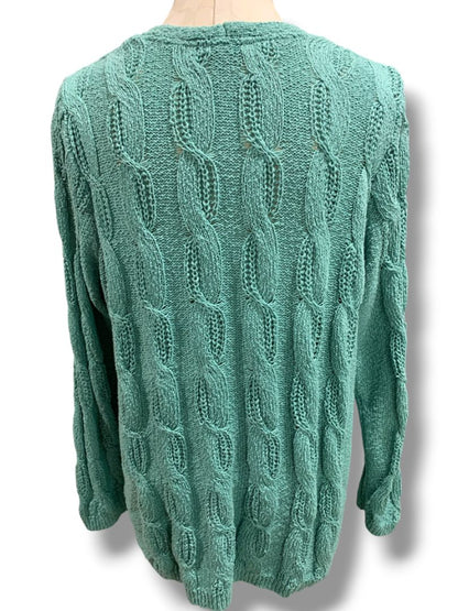 Size XL J.Jill Womens Sea Foam Green V-Neck Cable Knit Sweater
