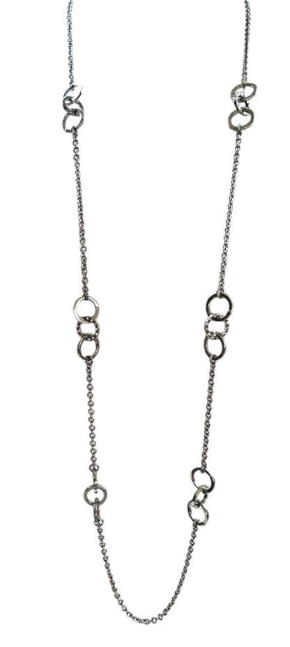 Banana Republic Silvertone 42" Chain Necklace Circle Detail Lobster Clasp