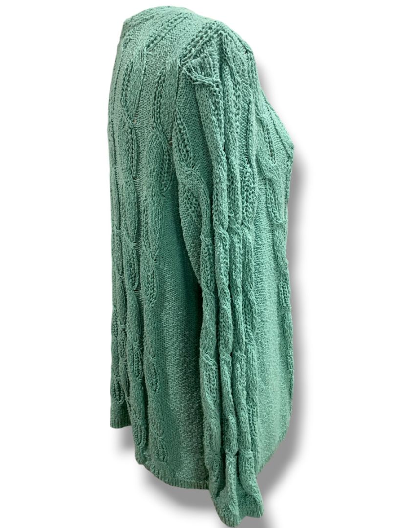 Size XL J.Jill Womens Sea Foam Green V-Neck Cable Knit Sweater