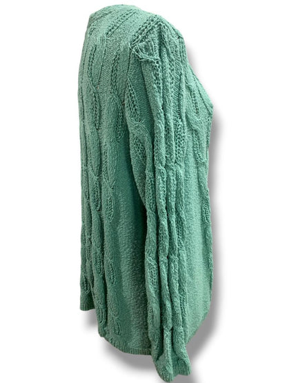 Size XL J.Jill Womens Sea Foam Green V-Neck Cable Knit Sweater