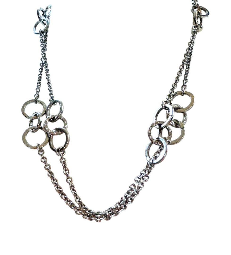 Banana Republic Silvertone 42" Chain Necklace Circle Detail Lobster Clasp
