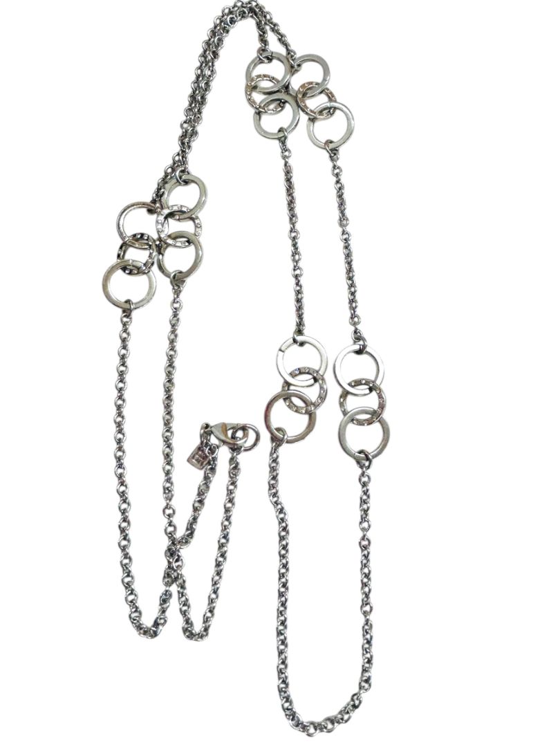 Banana Republic Silvertone 42" Chain Necklace Circle Detail Lobster Clasp