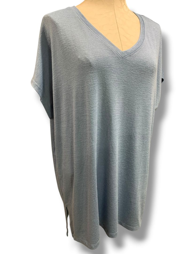 Size XXL Orvis Womens Short Dolman Sleeve V-Neck Sweater Light Blue