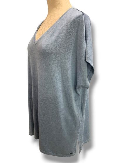 Size XXL Orvis Womens Short Dolman Sleeve V-Neck Sweater Light Blue