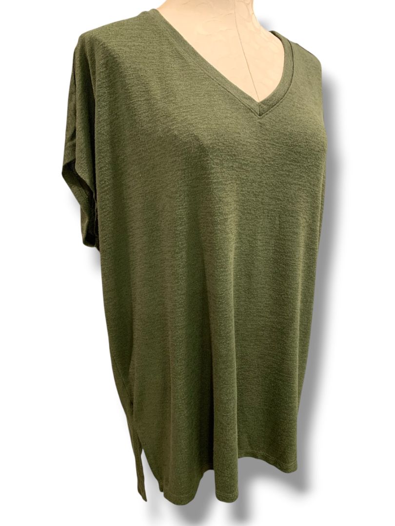 Size XXL Orvis Womens Short Dolman Sleeve V-Neck Sweater Army Green