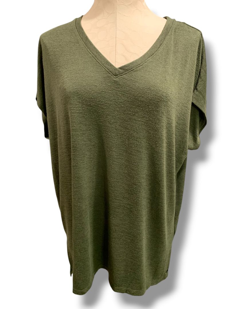 Size XXL Orvis Womens Short Dolman Sleeve V-Neck Sweater Army Green