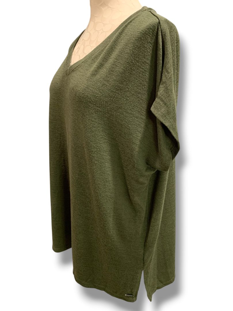 Size XXL Orvis Womens Short Dolman Sleeve V-Neck Sweater Army Green