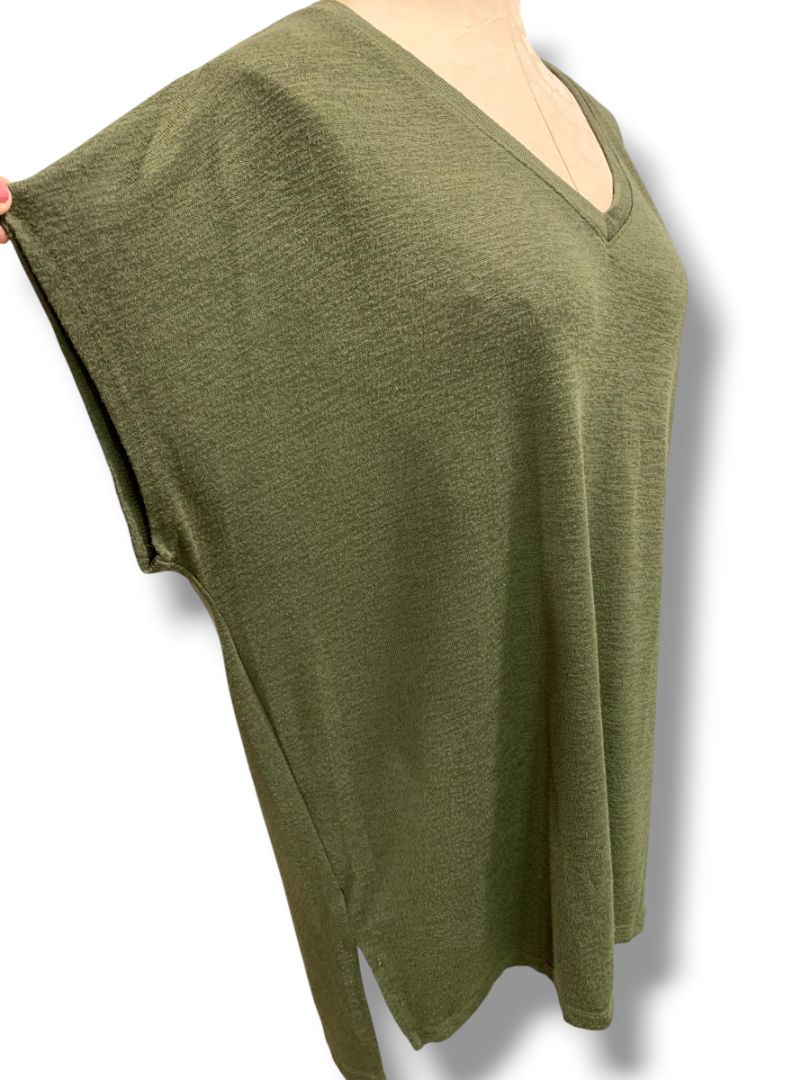 Size XXL Orvis Womens Short Dolman Sleeve V-Neck Sweater Army Green