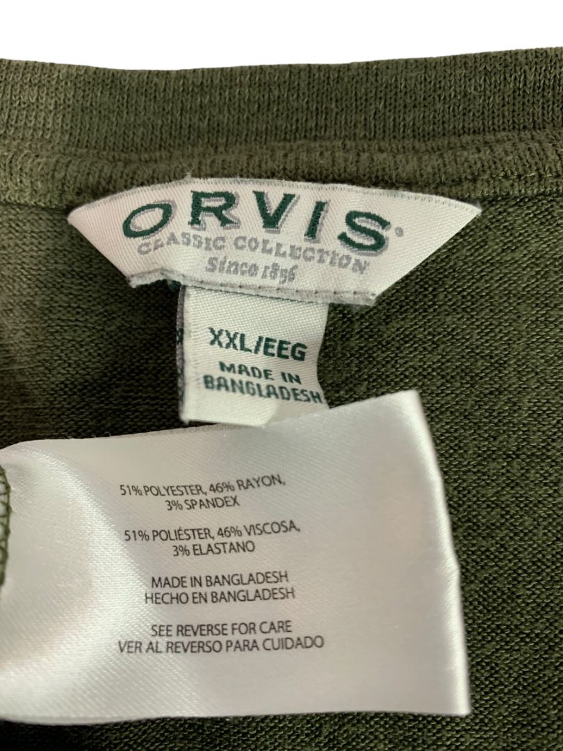 Size XXL Orvis Womens Short Dolman Sleeve V-Neck Sweater Army Green