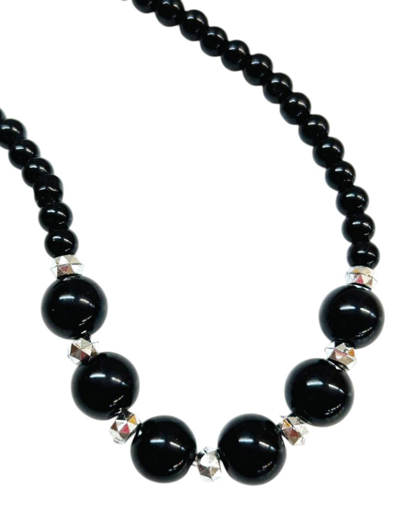 New Black Beaded Jewelry Set Necklace Stretch Bracelet Fishhook Earrings