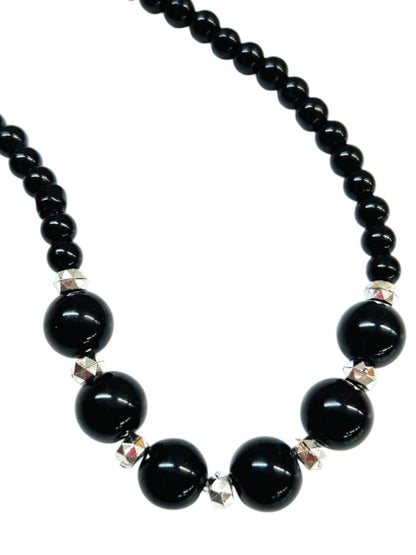New Black Beaded Jewelry Set Necklace Stretch Bracelet Fishhook Earrings