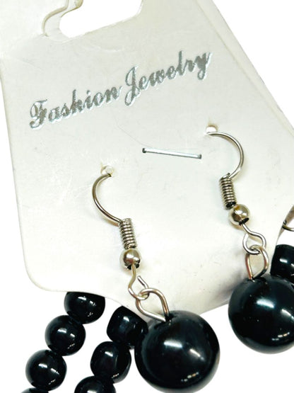 New Black Beaded Jewelry Set Necklace Stretch Bracelet Fishhook Earrings