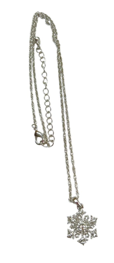 2 Silvertone Chain Necklaces Snowflake Sparkle Pendant 17-20" Adjustable Slide Pull 29"