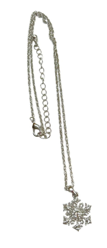 2 Silvertone Chain Necklaces Snowflake Sparkle Pendant 17-20" Adjustable Slide Pull 29"