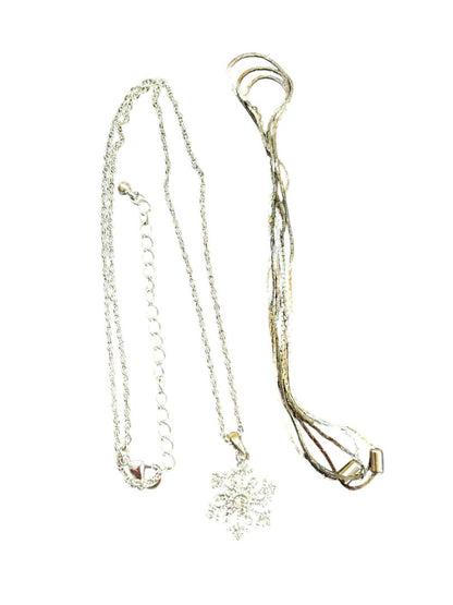 2 Silvertone Chain Necklaces Snowflake Sparkle Pendant 17-20" Adjustable Slide Pull 29"