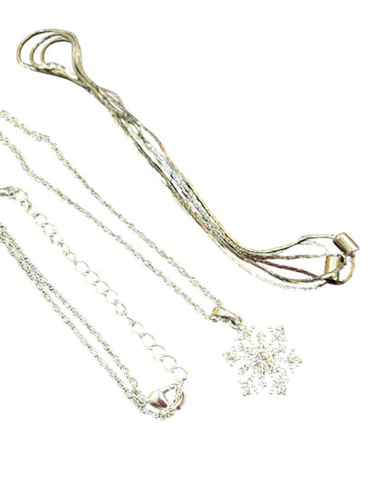 2 Silvertone Chain Necklaces Snowflake Sparkle Pendant 17-20" Adjustable Slide Pull 29"