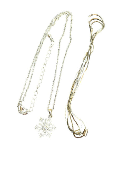 2 Silvertone Chain Necklaces Snowflake Sparkle Pendant 17-20" Adjustable Slide Pull 29"