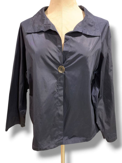 One Size Planet by Lauren G Womens Navy Blue Single Button Shirt Lagenlook