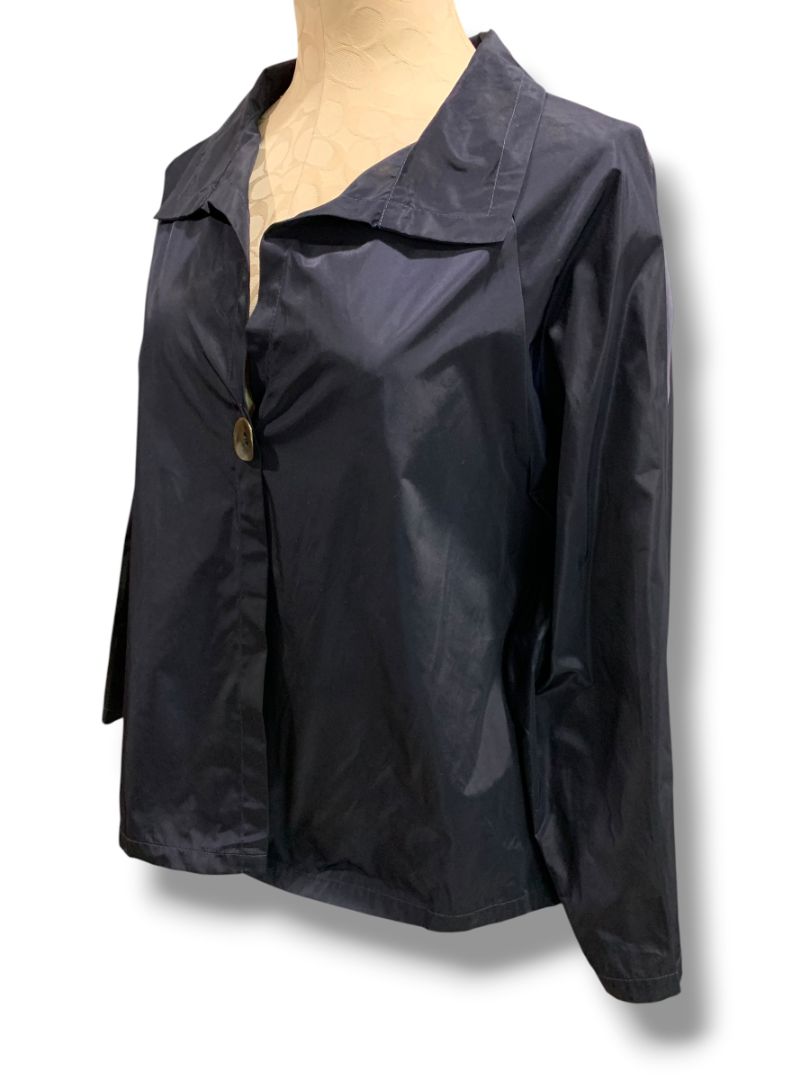 One Size Planet by Lauren G Womens Navy Blue Single Button Shirt Lagenlook