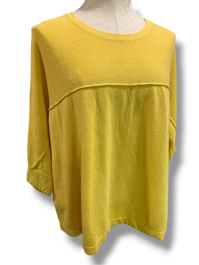 Size XL Petite J.Jill  Yellow Womens Sweater Linen Blend Flowy 1/2 Sleeve
