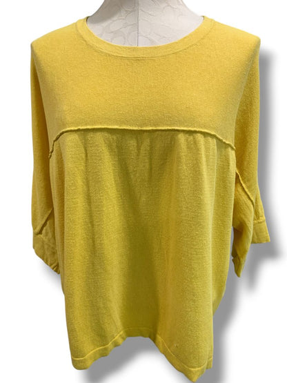 Size XL Petite J.Jill  Yellow Womens Sweater Linen Blend Flowy 1/2 Sleeve