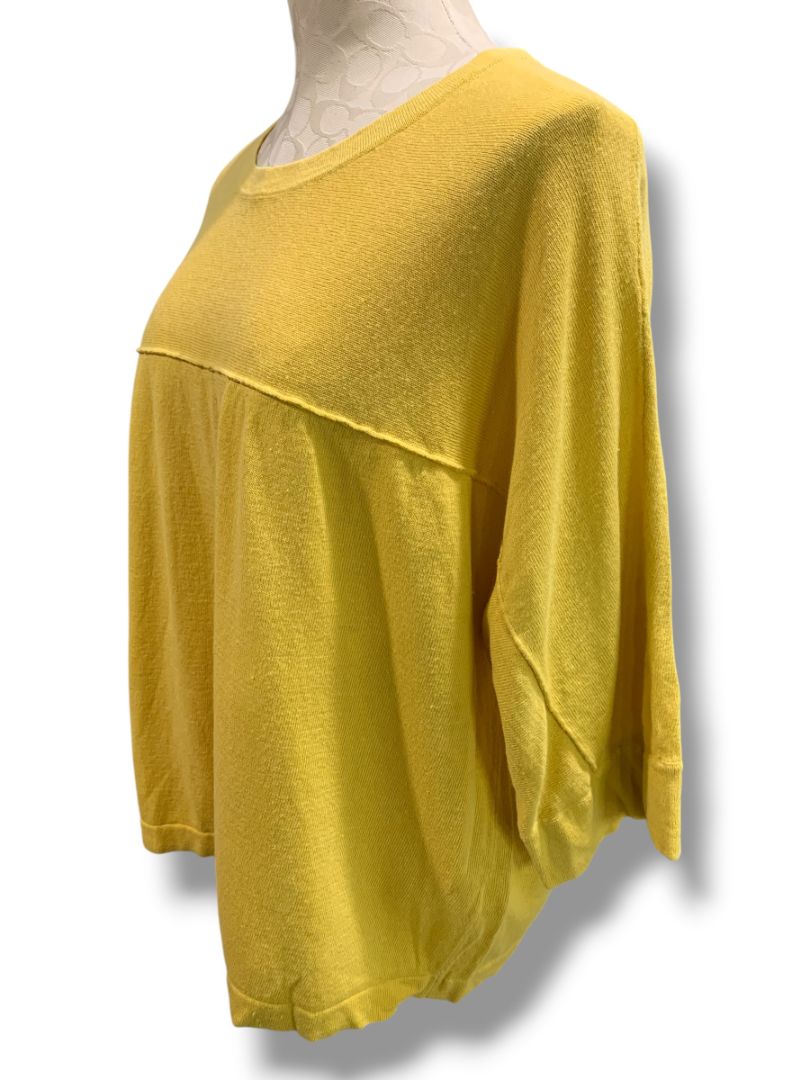 Size XL Petite J.Jill  Yellow Womens Sweater Linen Blend Flowy 1/2 Sleeve