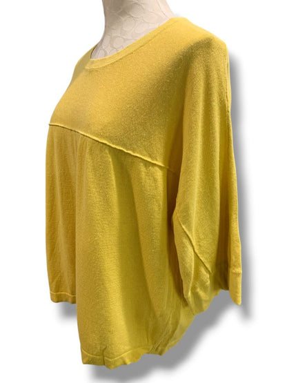 Size XL Petite J.Jill  Yellow Womens Sweater Linen Blend Flowy 1/2 Sleeve