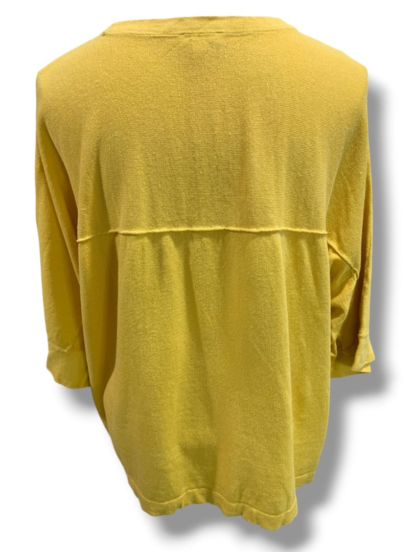 Size XL Petite J.Jill  Yellow Womens Sweater Linen Blend Flowy 1/2 Sleeve