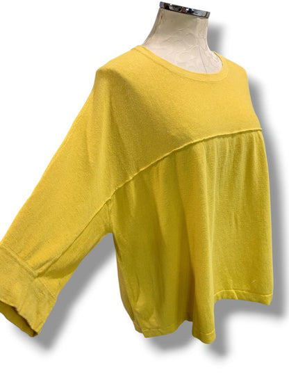 Size XL Petite J.Jill  Yellow Womens Sweater Linen Blend Flowy 1/2 Sleeve