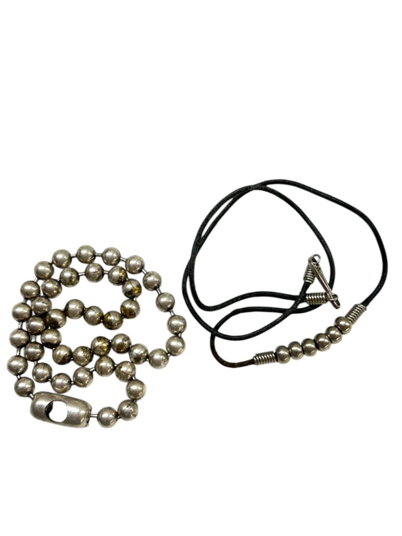 2 Silvertone Necklaces Black Corded 17" Beaded 14" Choker