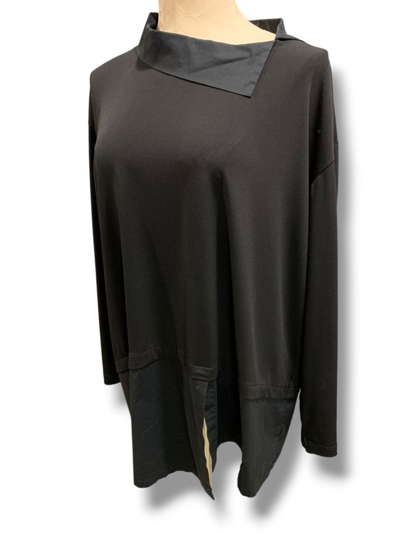 Large Planet by Lauren G Womens  Black Tunic Top Collared Oversized Artsy