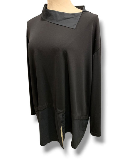 Large Planet by Lauren G Womens  Black Tunic Top Collared Oversized Artsy