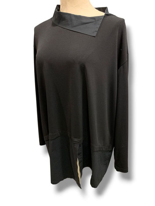 Large Planet by Lauren G Womens  Black Tunic Top Collared Oversized Artsy