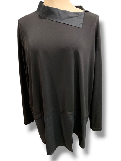 Large Planet by Lauren G Womens  Black Tunic Top Collared Oversized Artsy