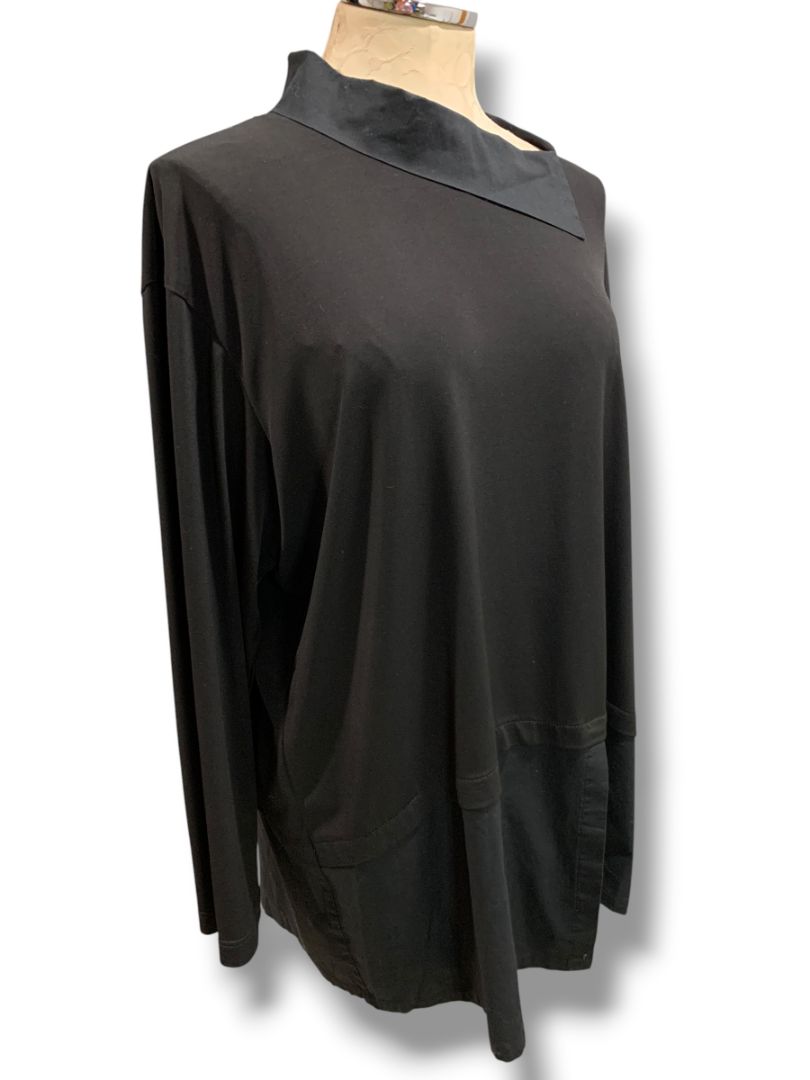 Large Planet by Lauren G Womens  Black Tunic Top Collared Oversized Artsy