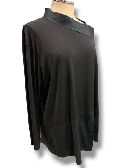 Large Planet by Lauren G Womens  Black Tunic Top Collared Oversized Artsy