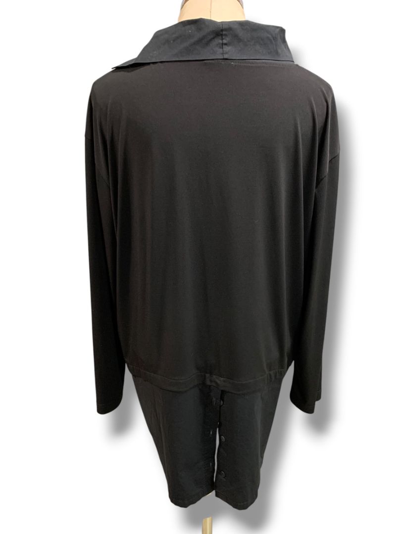 Large Planet by Lauren G Womens  Black Tunic Top Collared Oversized Artsy