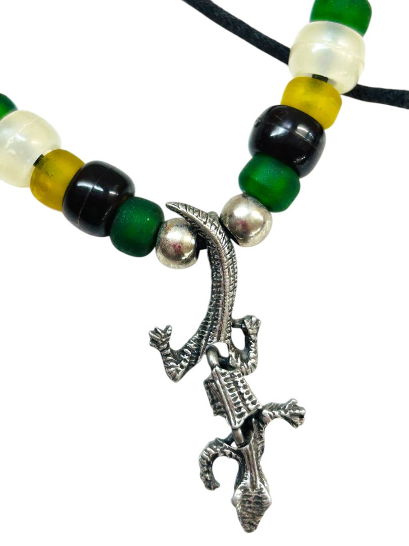 Set of 2 Cord Necklaces Lizard Beaded Pendant Hook Closure 15-16"
