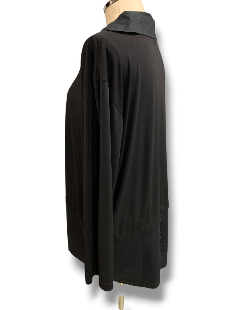 Large Planet by Lauren G Womens  Black Tunic Top Collared Oversized Artsy
