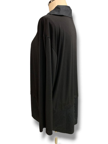 Large Planet by Lauren G Womens  Black Tunic Top Collared Oversized Artsy