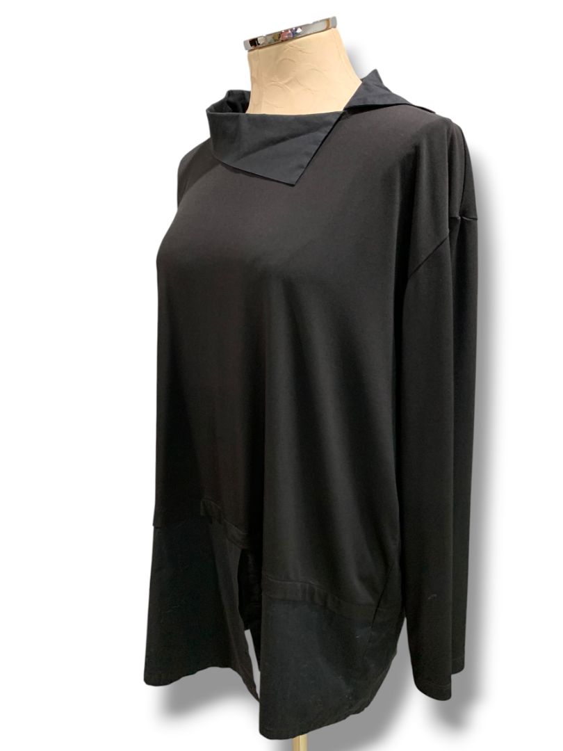 Large Planet by Lauren G Womens  Black Tunic Top Collared Oversized Artsy