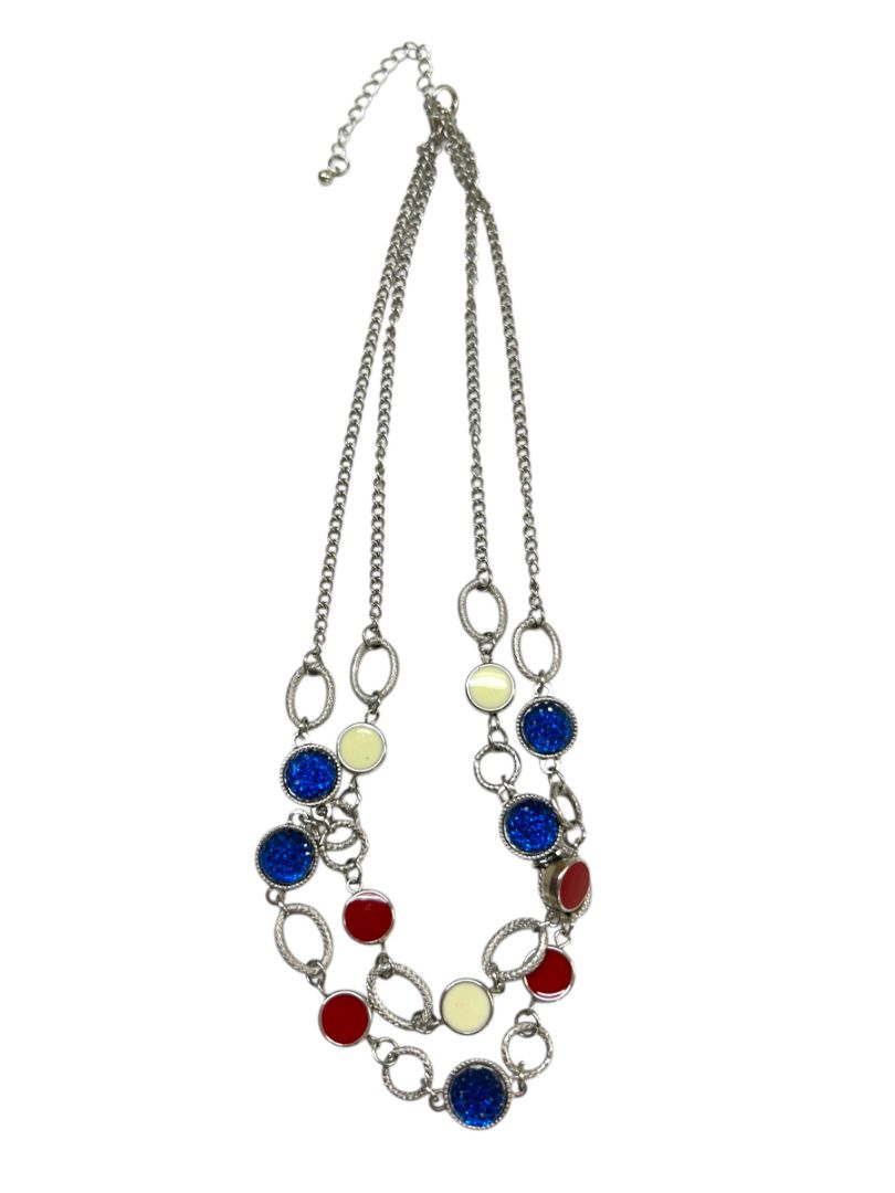 Lot of 4 Necklaces Red White Blue American Flag Wire Beaded Silvertone