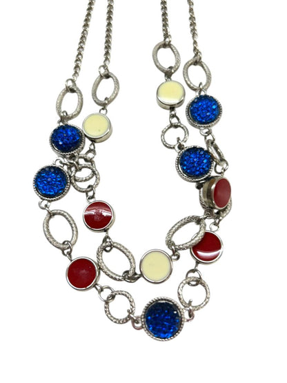 Lot of 4 Necklaces Red White Blue American Flag Wire Beaded Silvertone